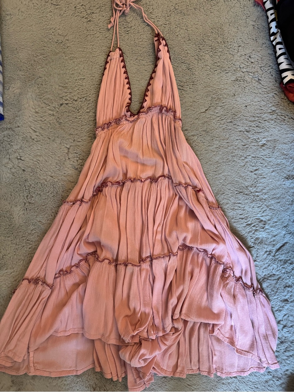 Beach Shop Halter Dress | Exist Blush Pink Halter Tiered Dress with Dark Trim